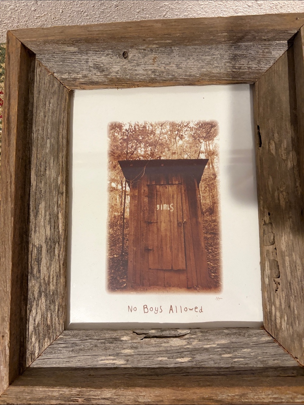 Set of 2 - Barnwood Frame with Sepia Outhouse Print 8x10